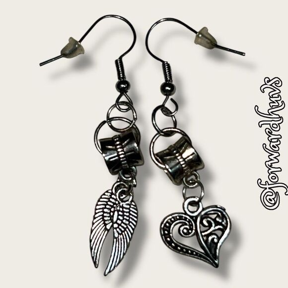 Bundle Sale 3 for $15 | Mismatched Charm Earrings – Angel Wing & Heart - Picture 5 of 9
